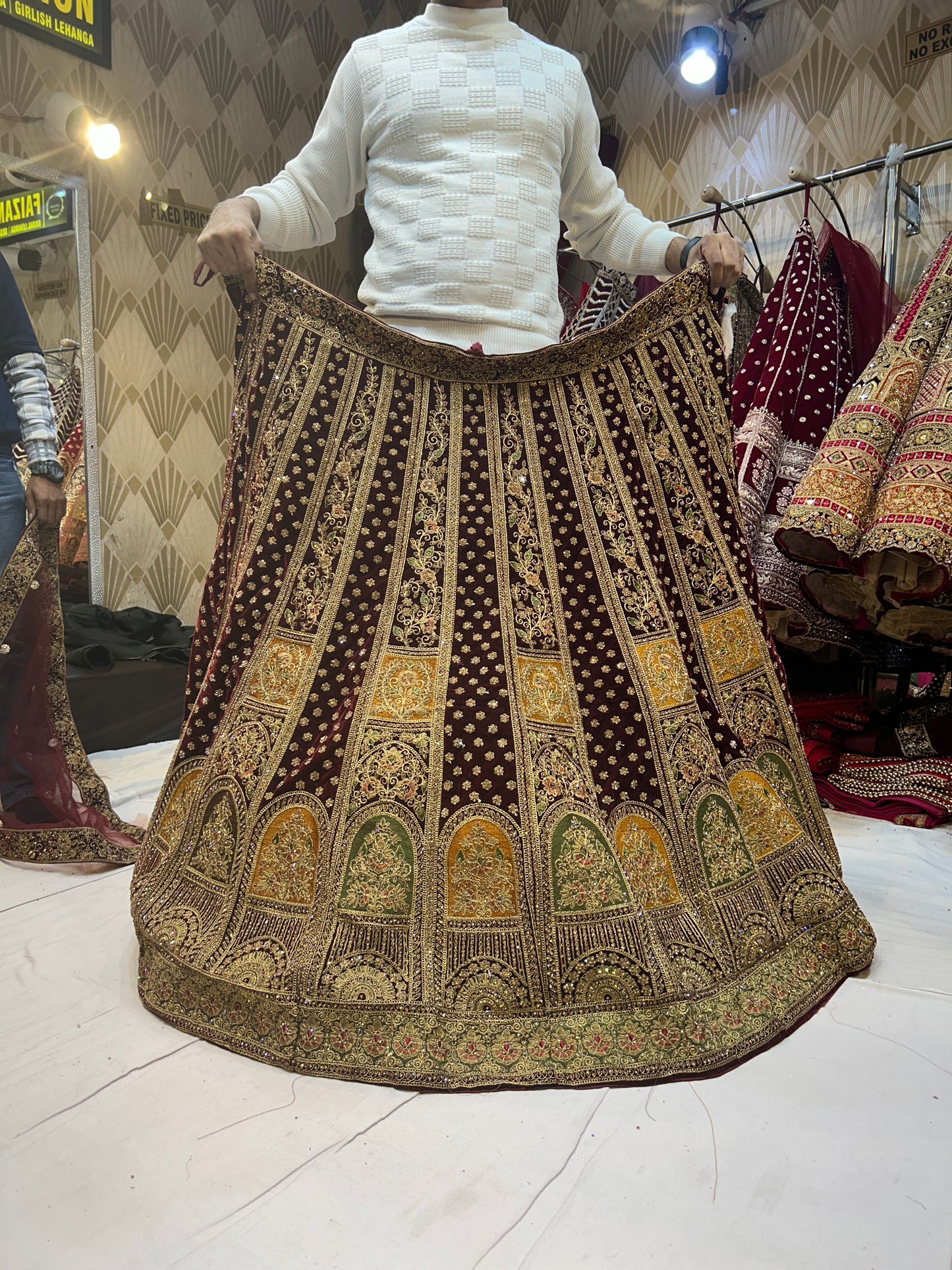 Amazing Meroon Golden Lehenga
