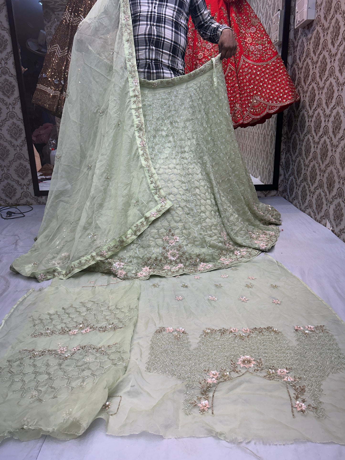Fantastic Green Jaal handwork Lehenga
