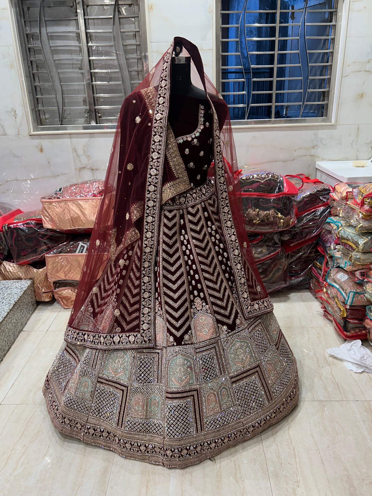 Girlish Meroon double dupatta Lehenga