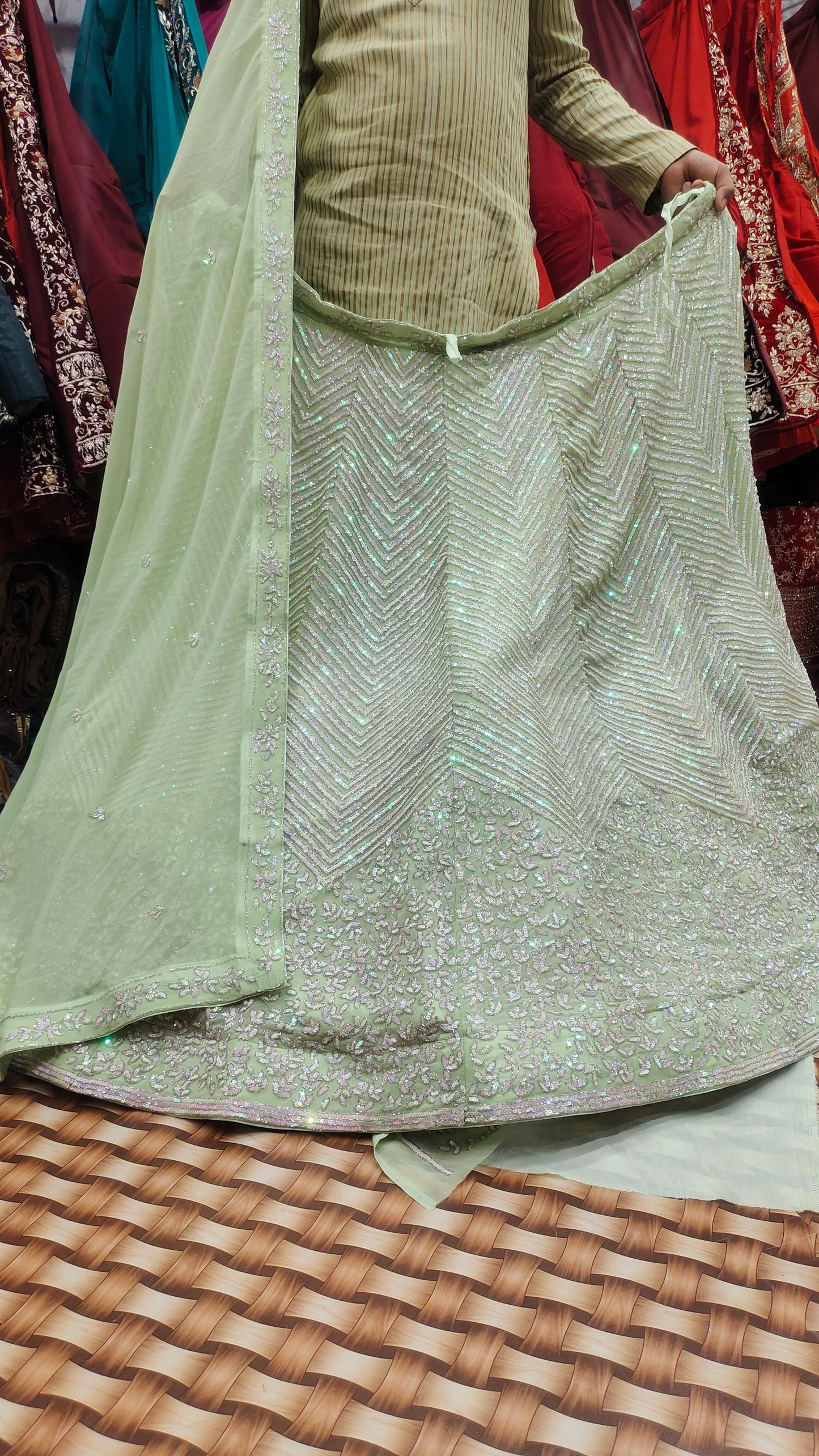 Zigzag Pattern Hit light green lehenga