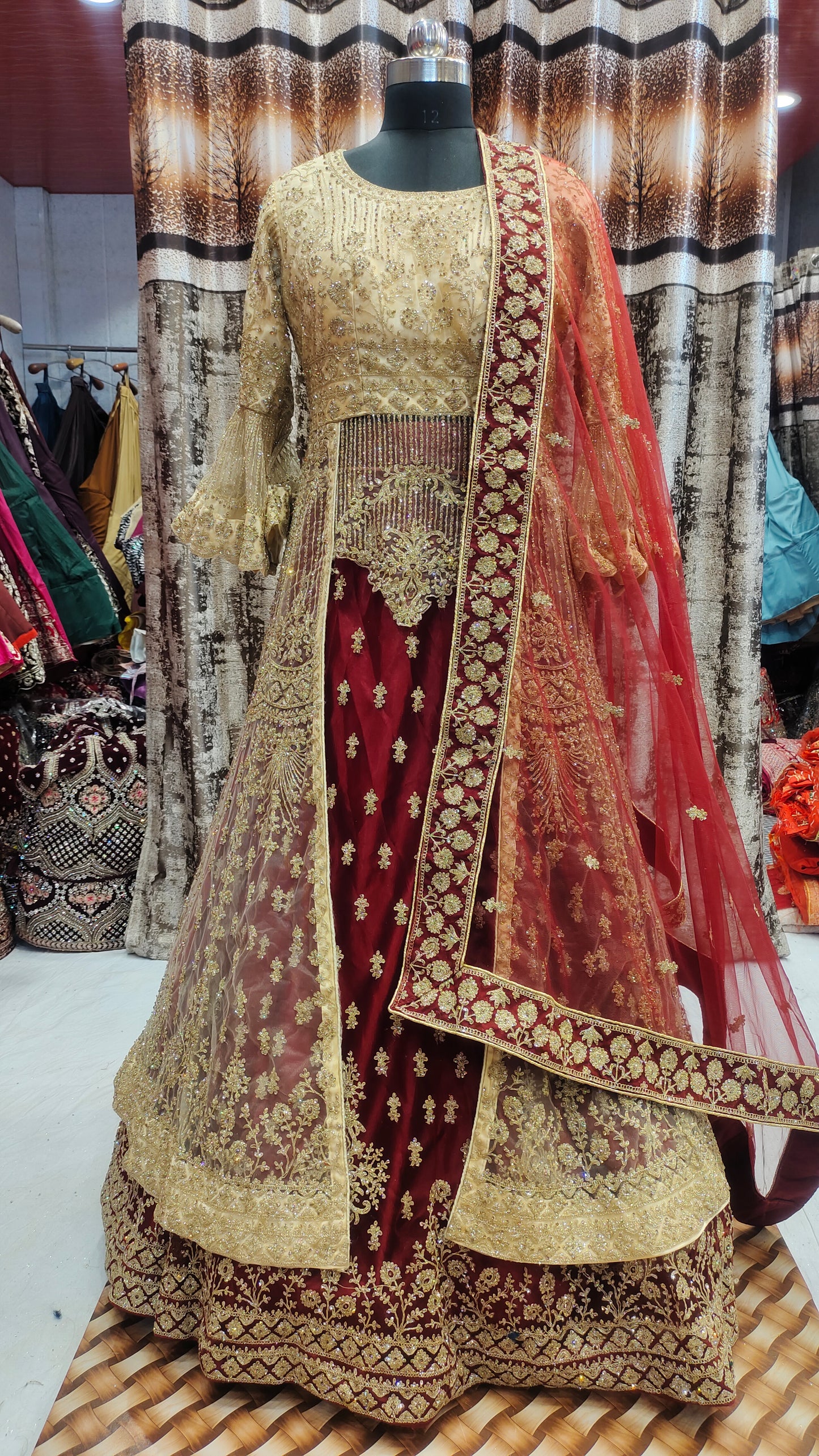 Amazing Peplum long Dress Farshi Gaharara Pakistani Bridal Dress Muslim Special