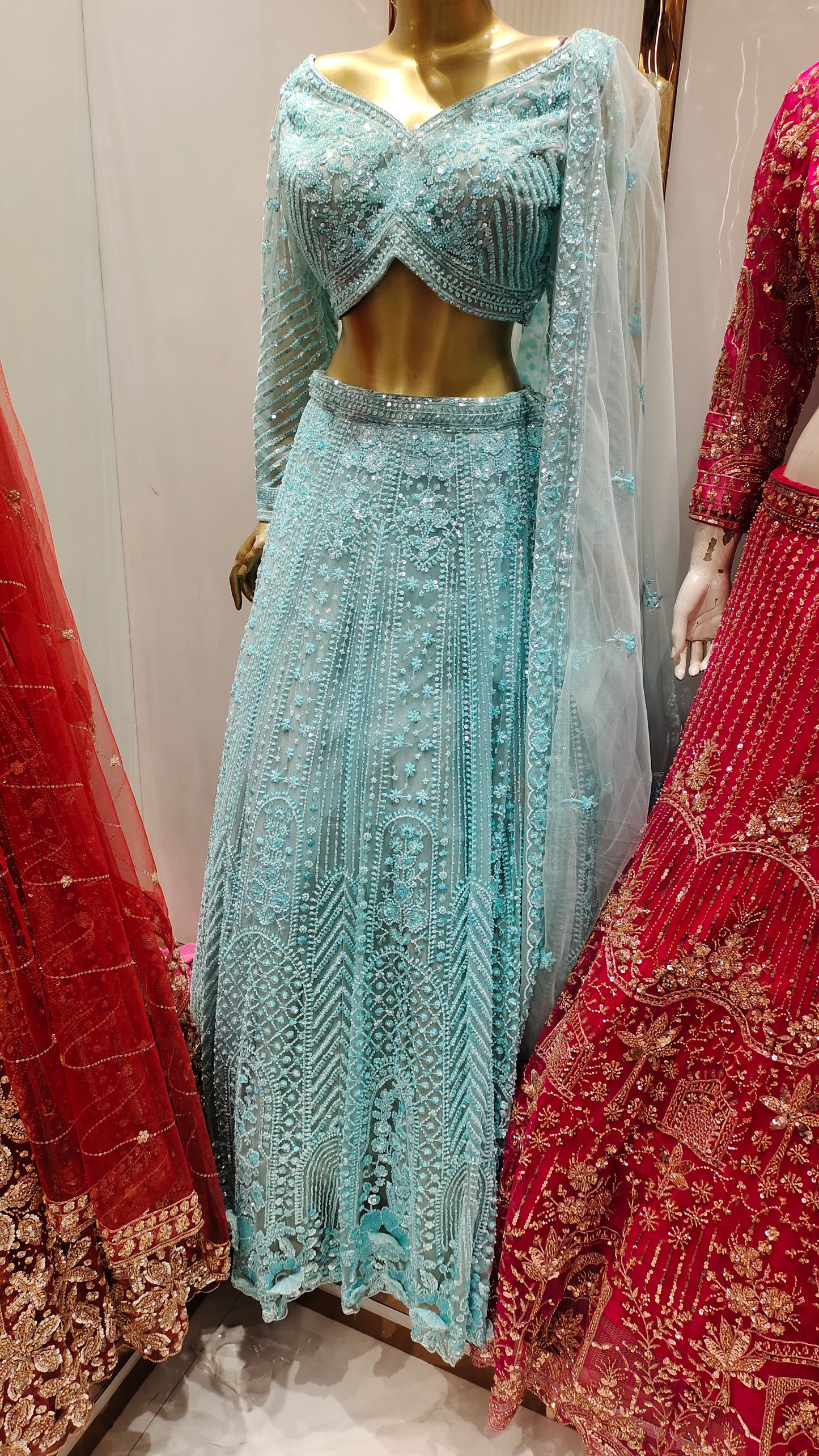 Stunning pink monotone crop top Lehenga