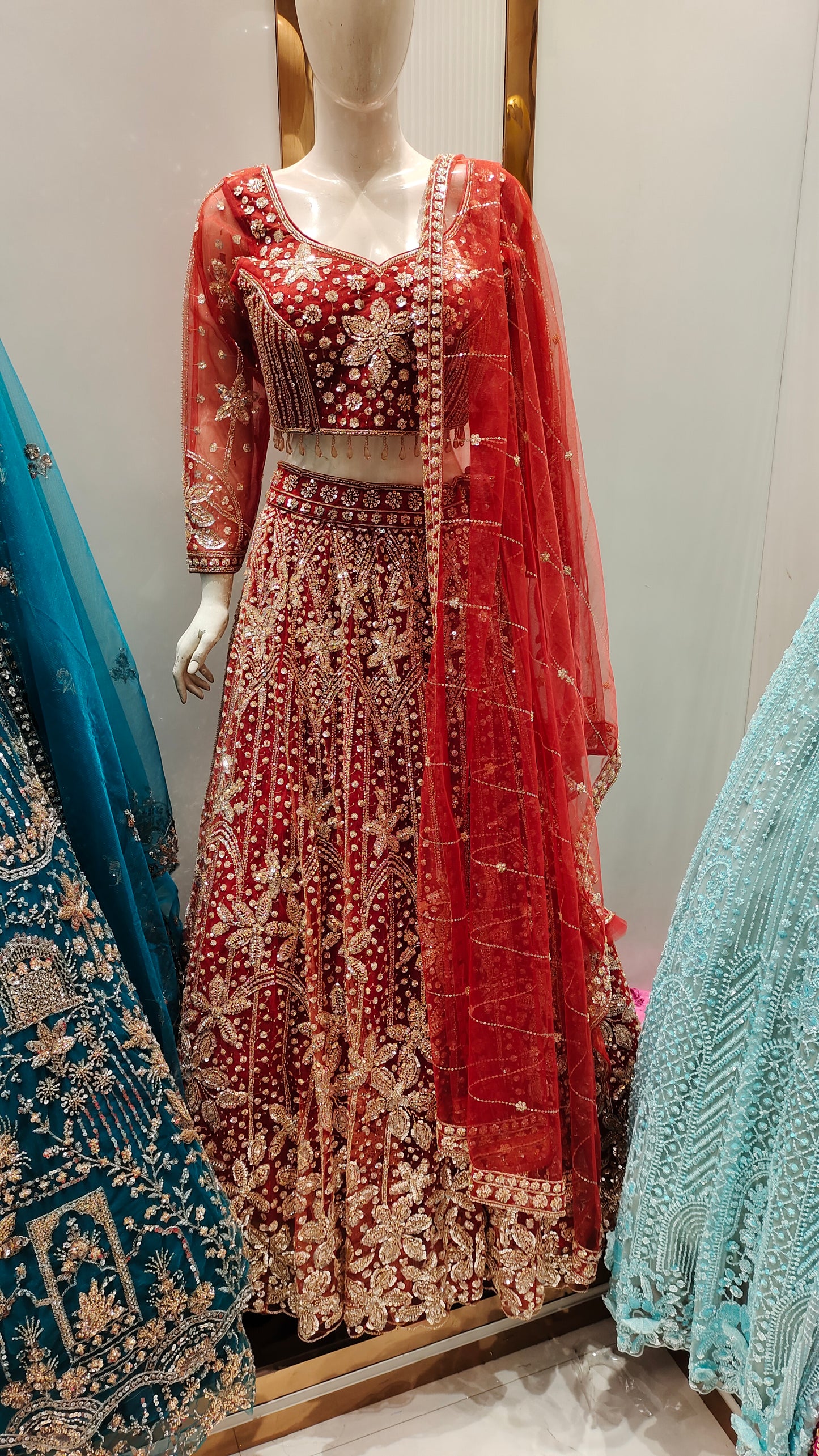 Fantastic Orange Floral Crop Top Lehenga
