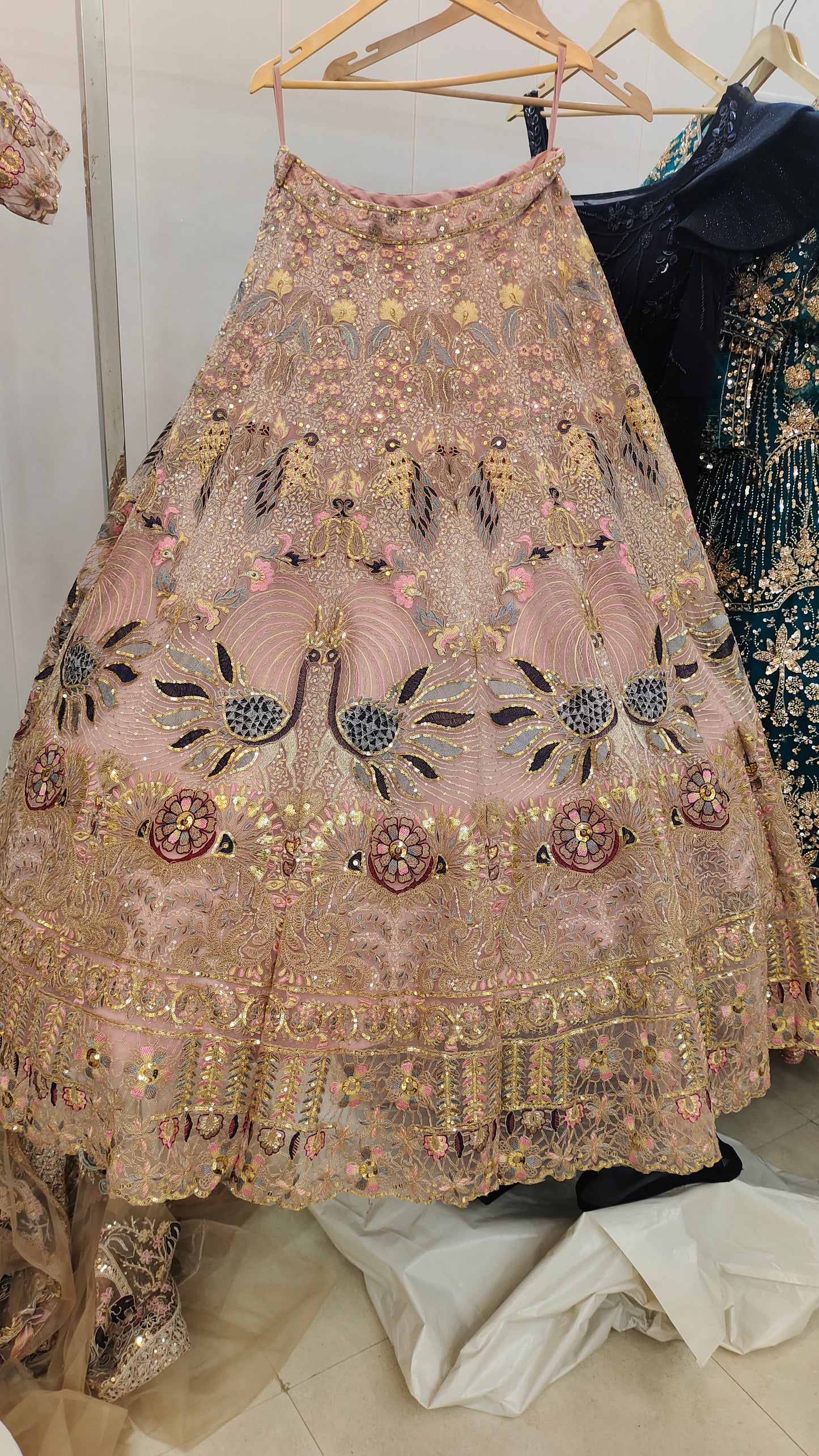 Pretty Baby pink peacock Crop Top Lehenga