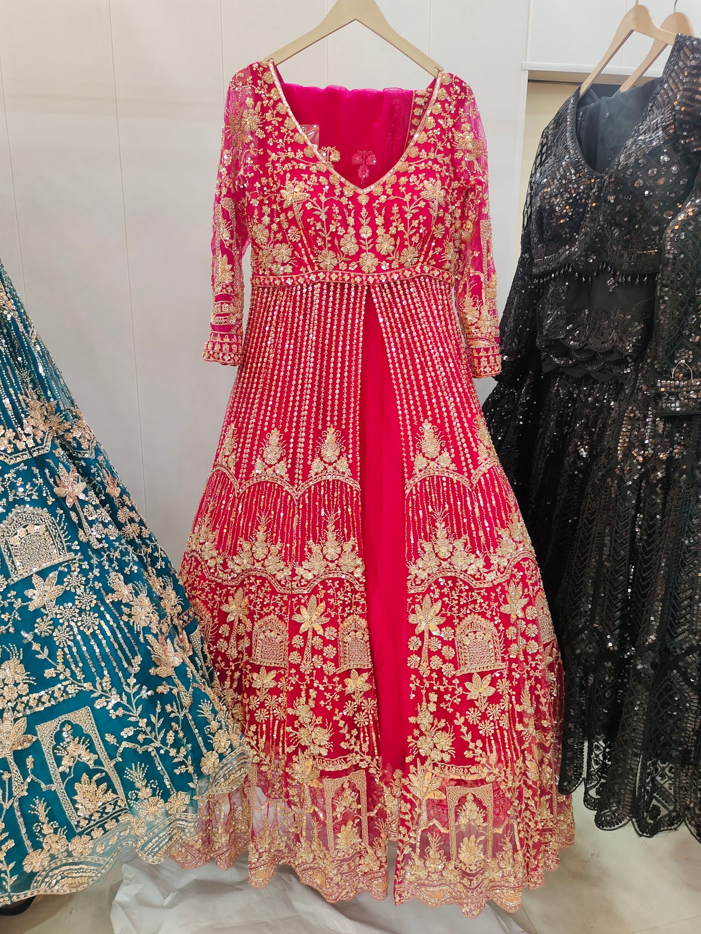 Majestic Hot pink Peplum long Dress Farshi Gaharara Dress Special