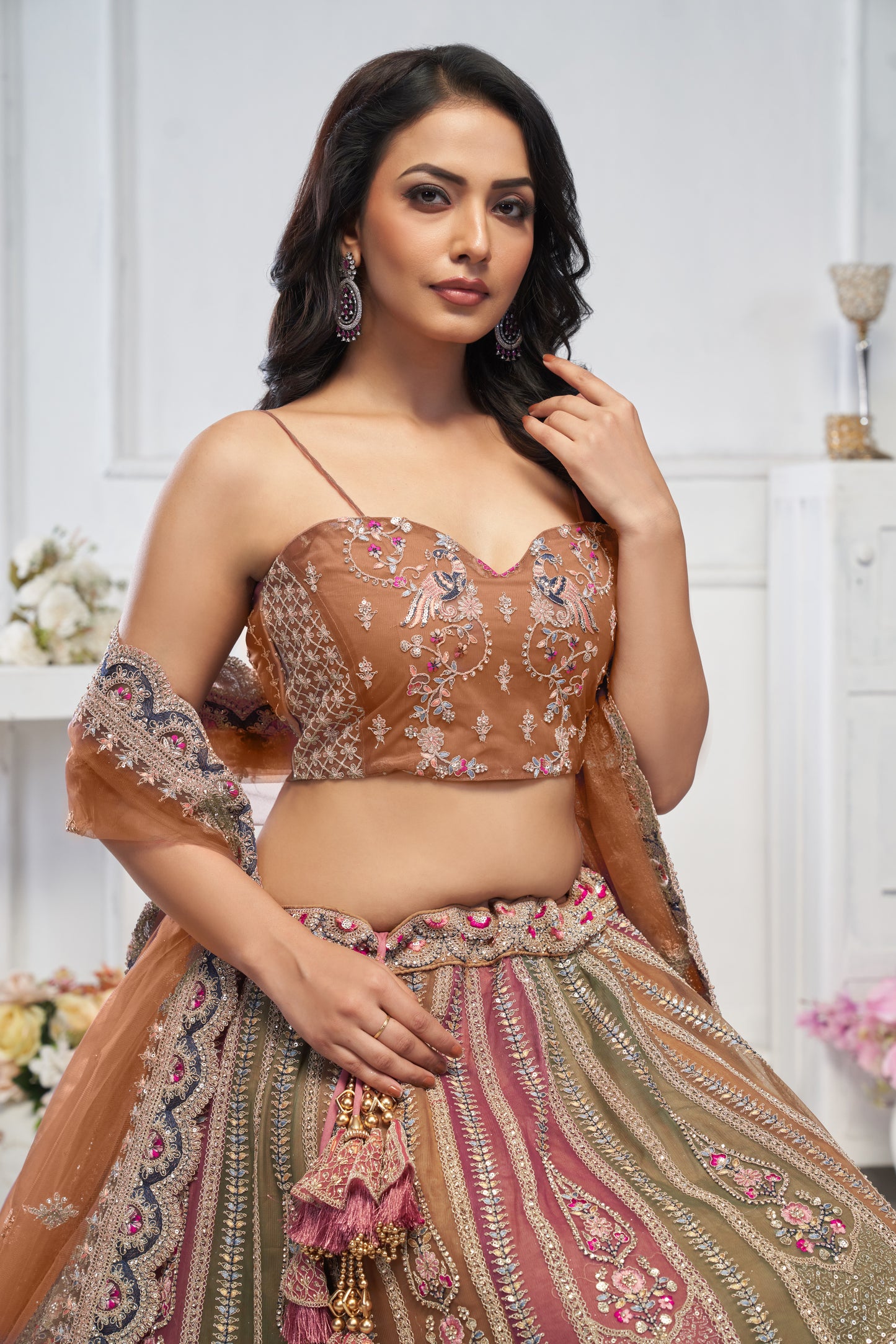 Multi Colour brown pink lehenga