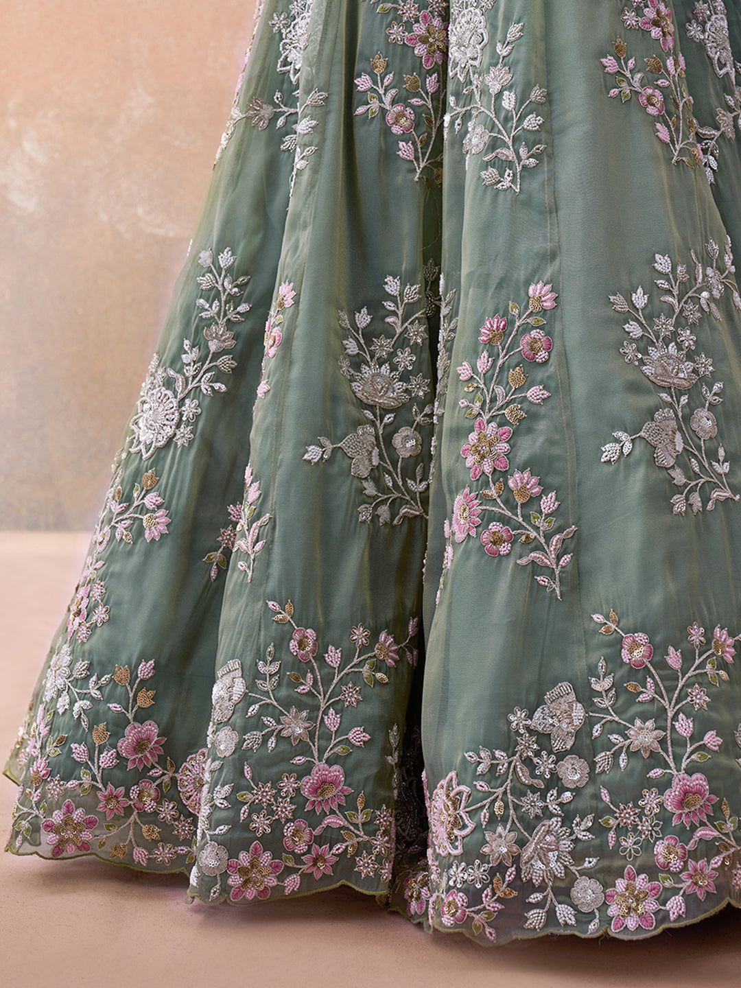 Green- Tissue Beads & Sequins Embroidered Lehenga 6192 (Copy)