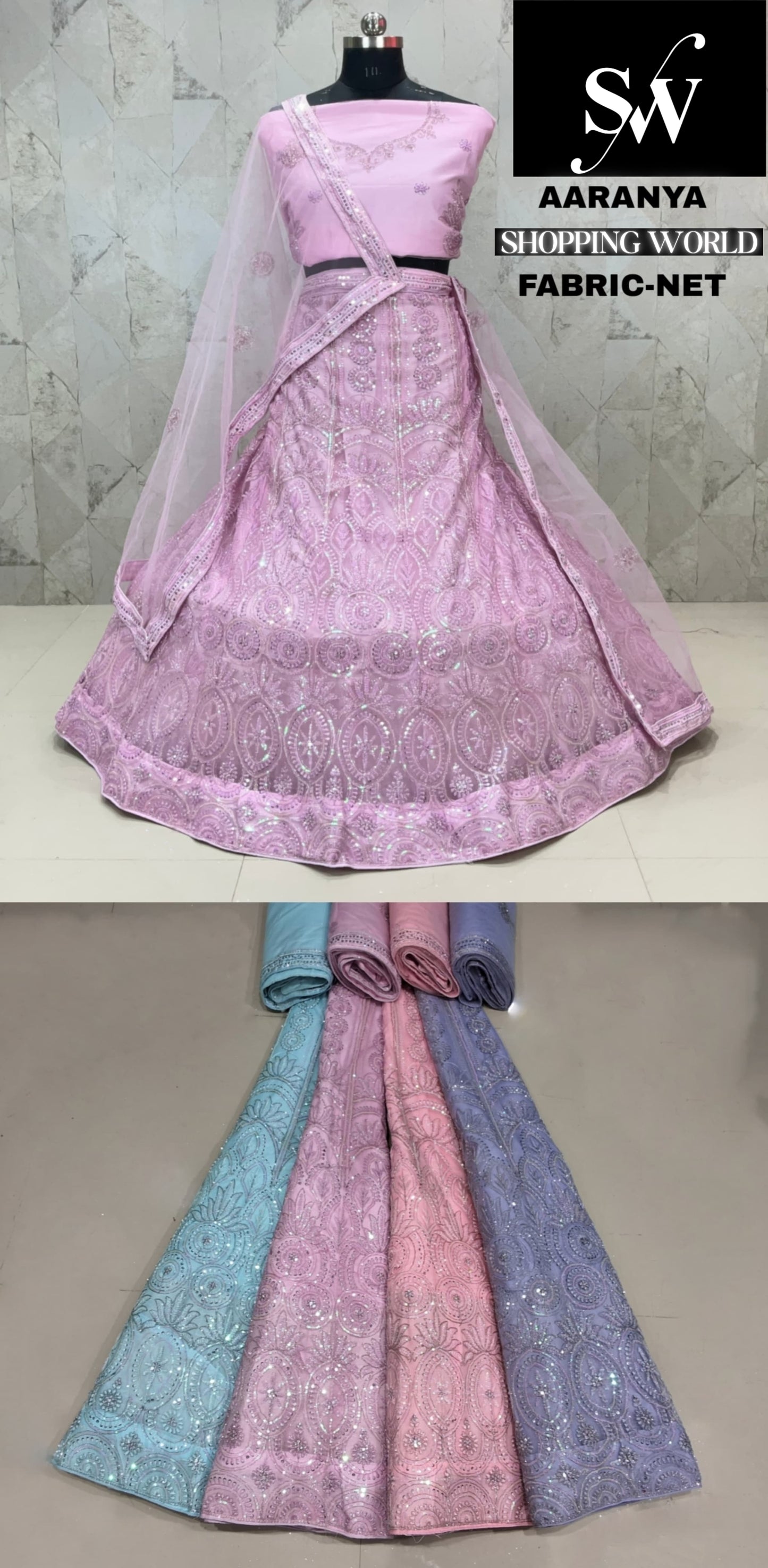 Pink Lehenga Net fabric