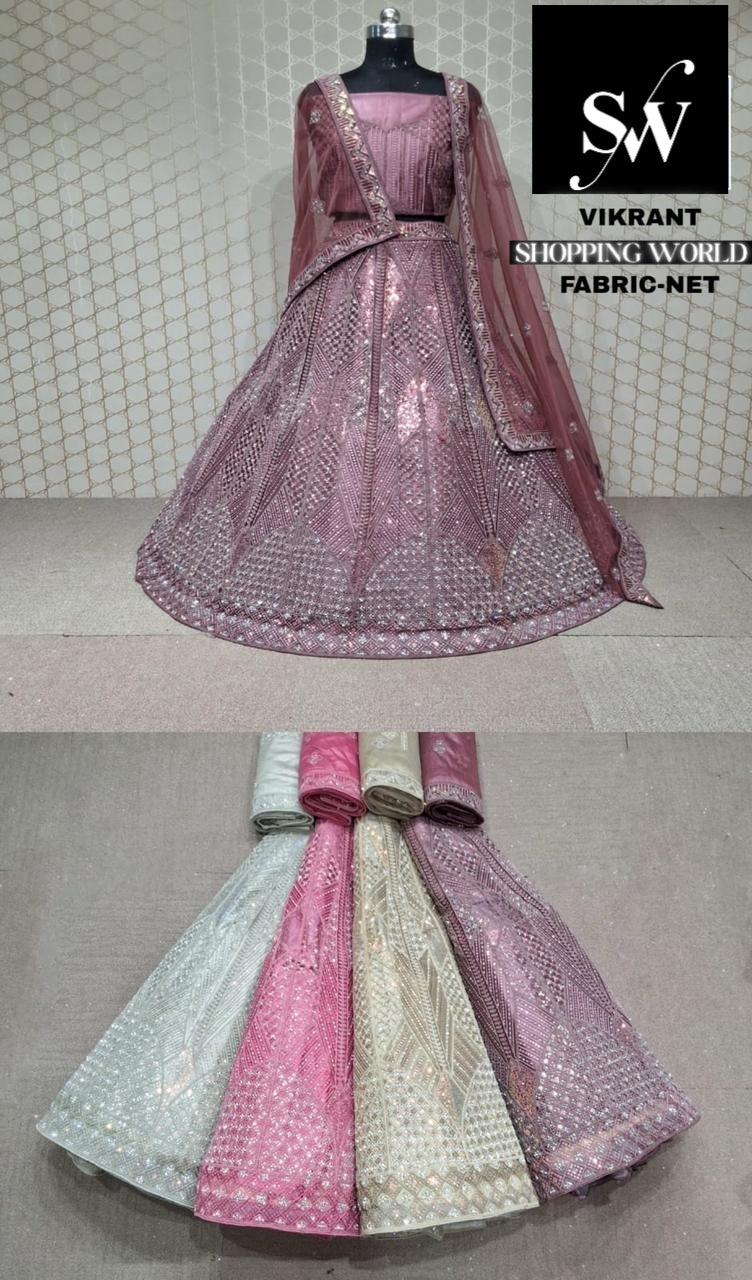 Purple violet Coffee Lehenga Net fabric