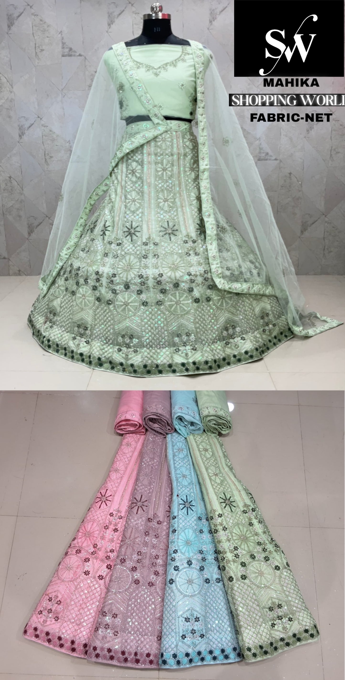 Green Lehenga net fabric
