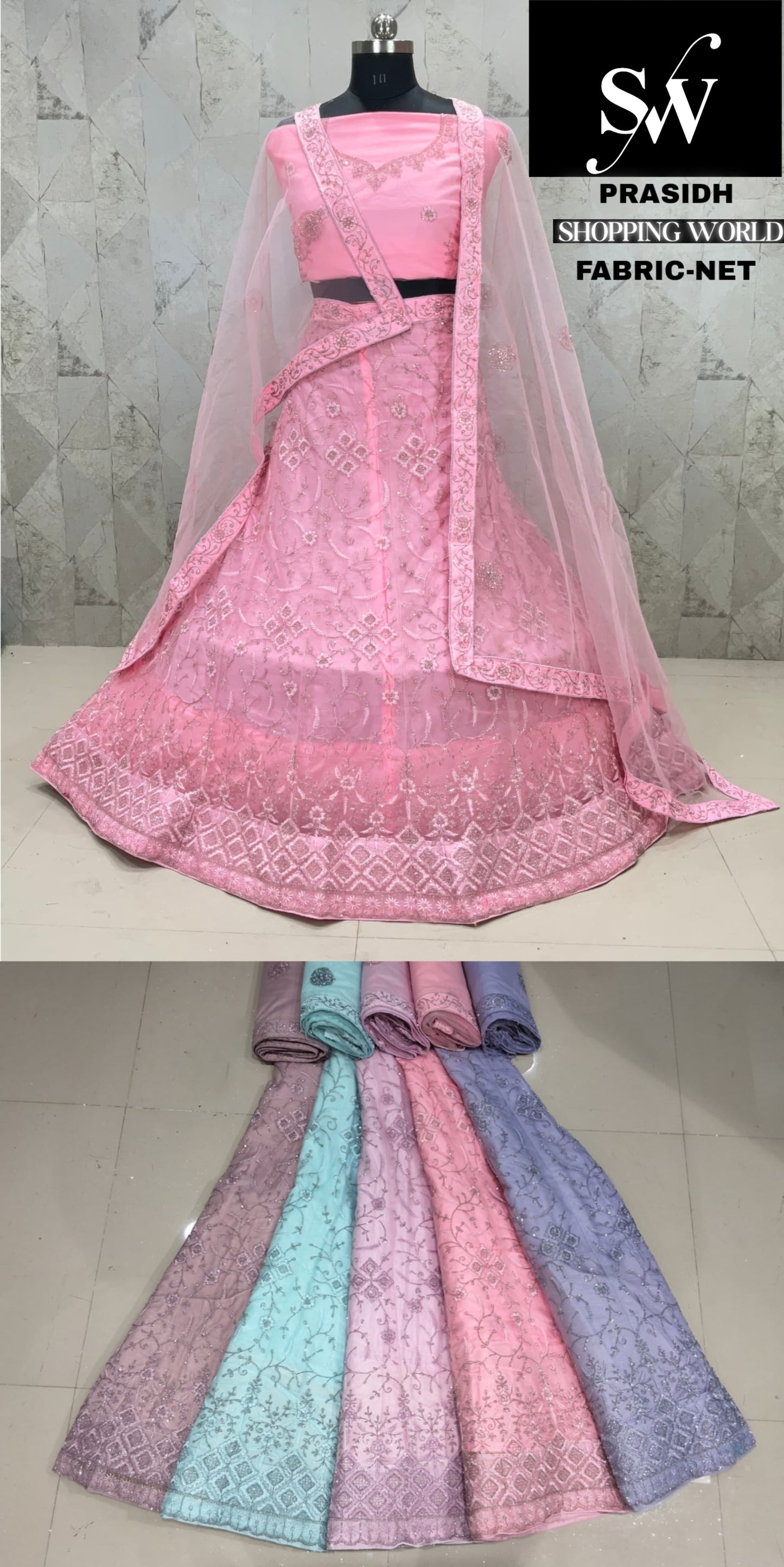 Pink Lehenga Net fabric
