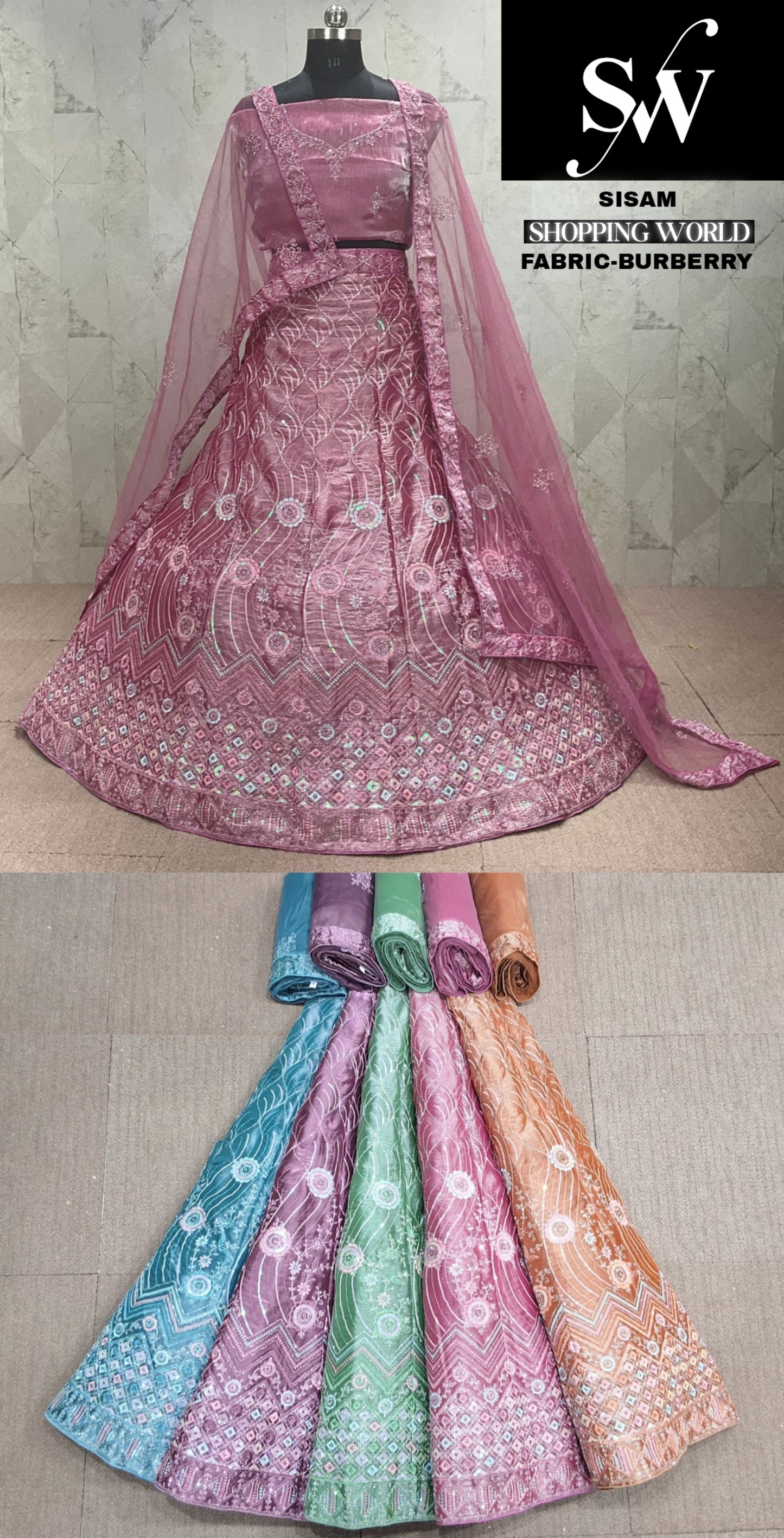 Pink Lehenga Burberry fabric