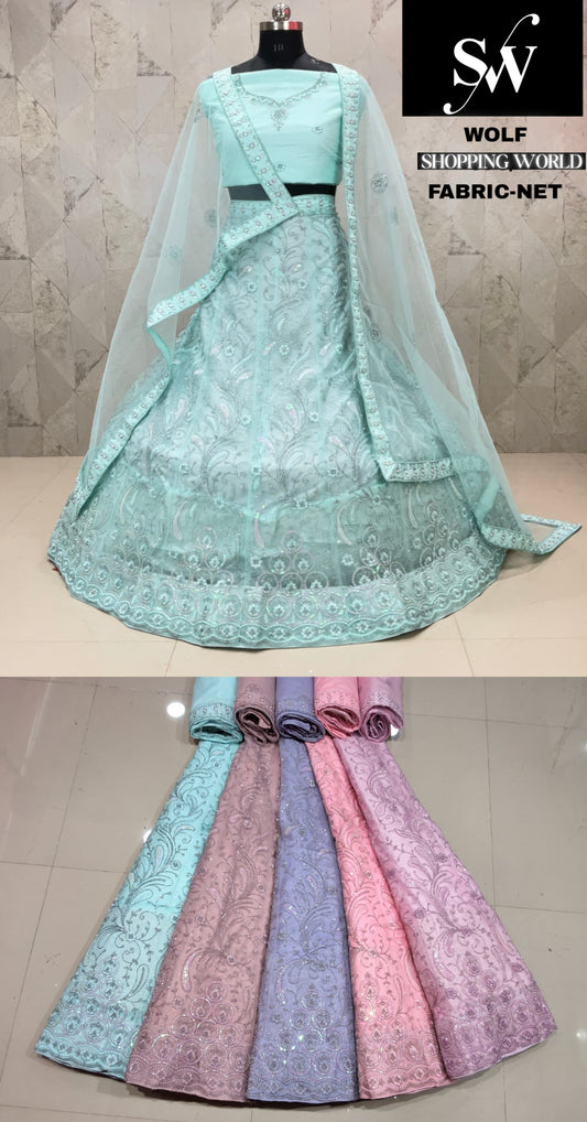 Sky blue Lehenga net fabric