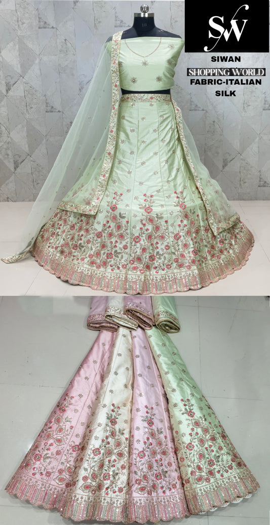 Green Lehenga italian silk  fabric