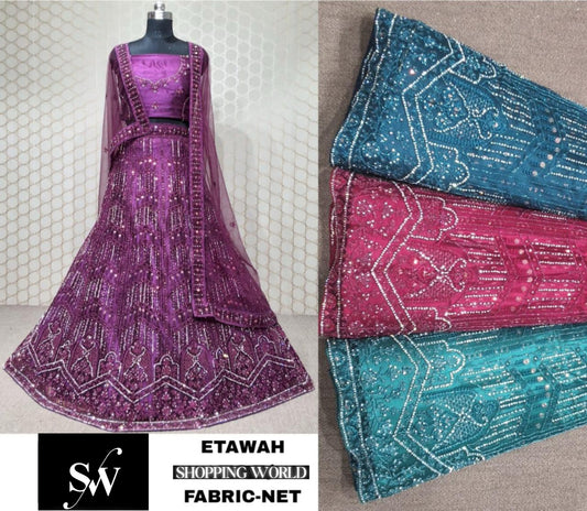 Purple Lehenga Net fabric
