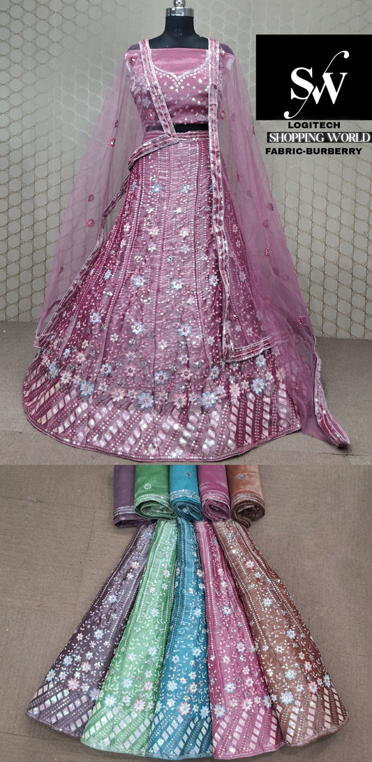 Pink Lehenga Burberry fabric