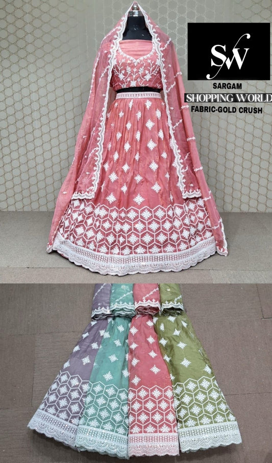 Peach Lehenga gold crush fabric