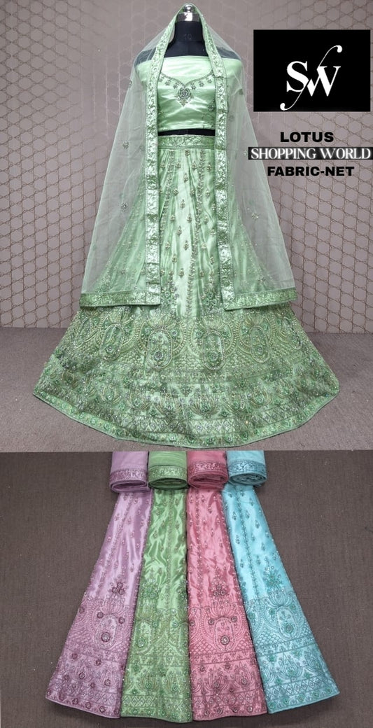 Green Lehenga Net fabric