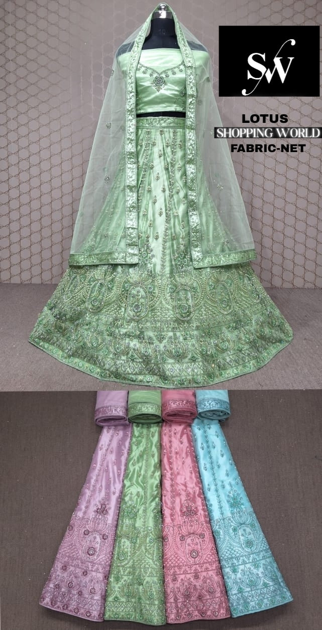 Green Lehenga Net fabric