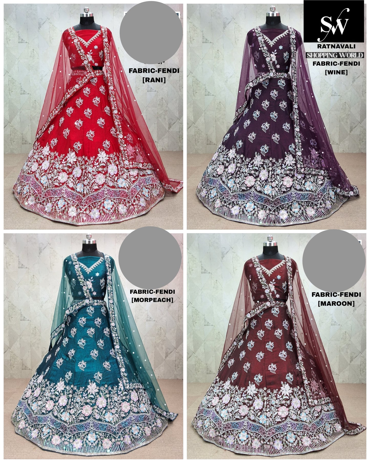 Multi Lehenga Fendi fabric