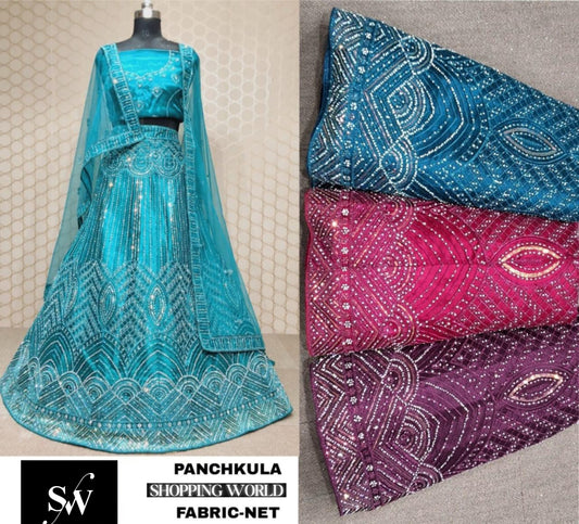 Green AQUA BLUE Lehenga Net fabric