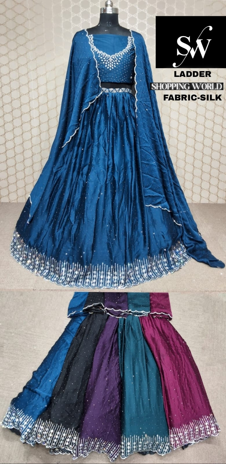 Blue SEQUINS Lehenga Silk fabric