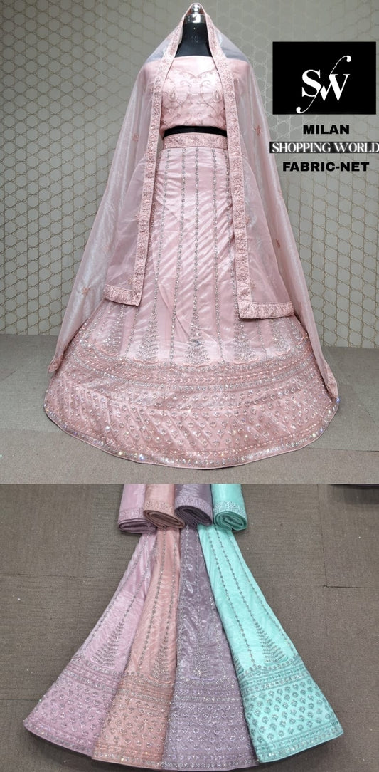 Pink Lehenga Net fabric