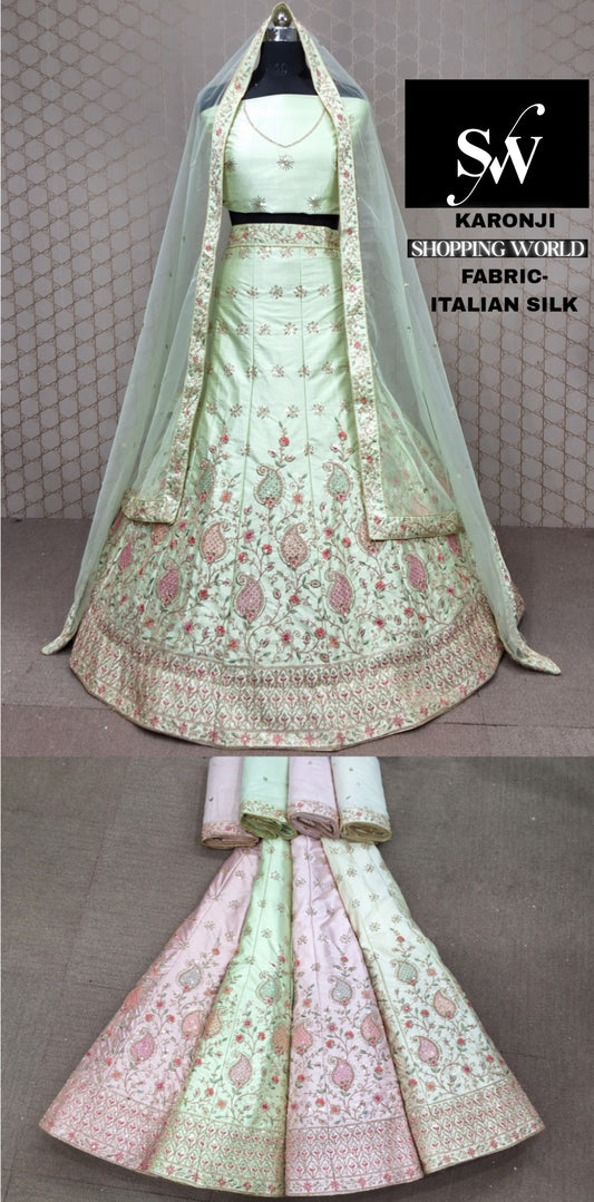 Green Lehenga italian silk fabric