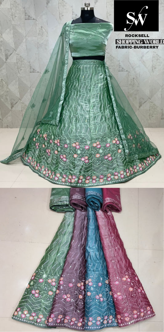 Green Lehenga Burberry fabric