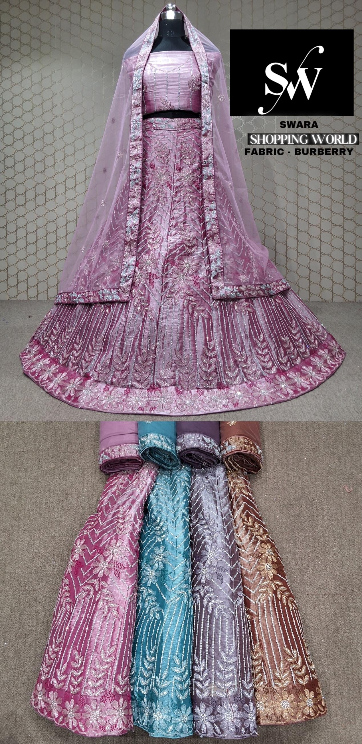 Pink Lehenga Burberry fabric