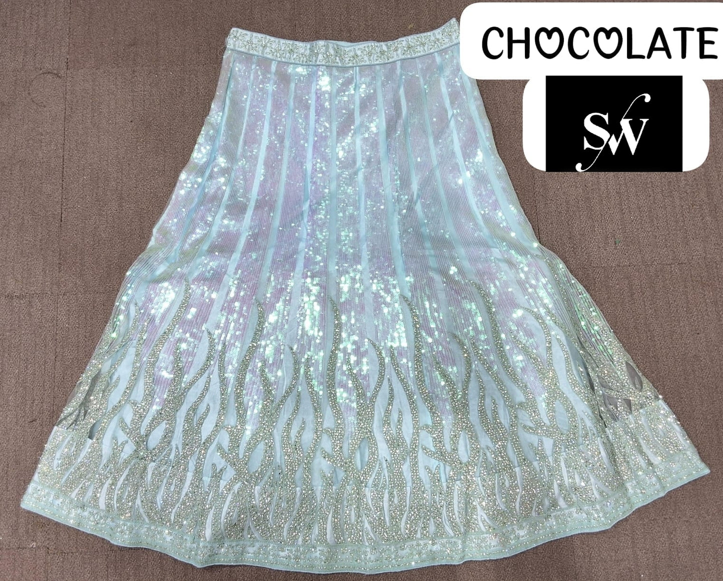Sparkle blue Lehenga chocolate fabric