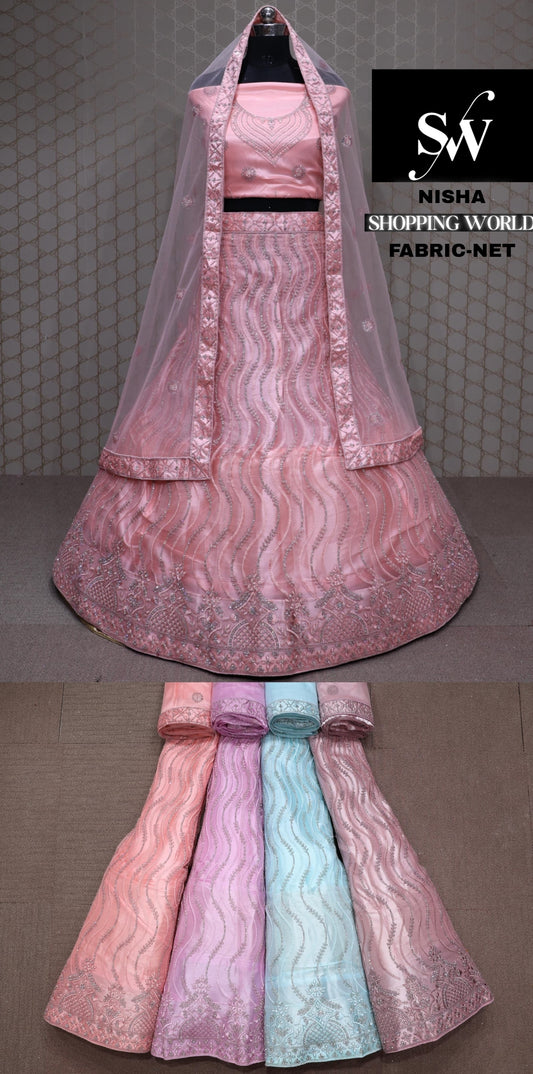 Pink Lehenga Net fabric