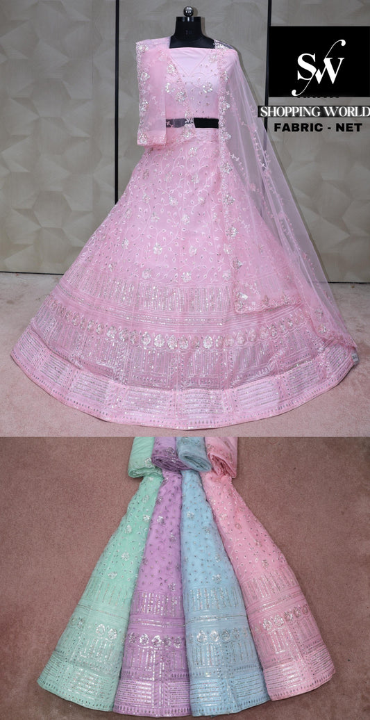 Pink Lehenga Net fabric