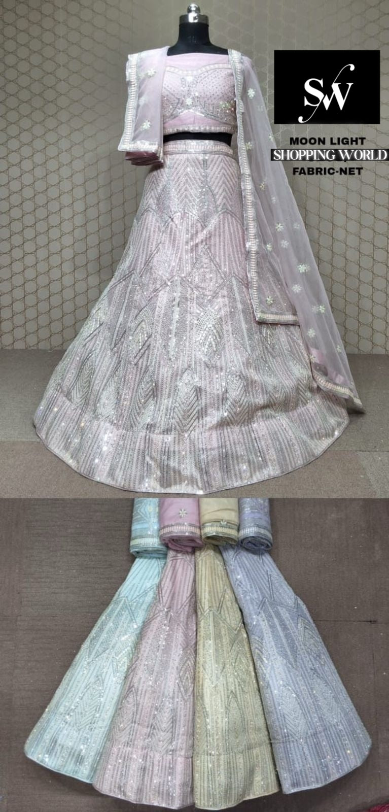 Pink Lehenga Net fabric