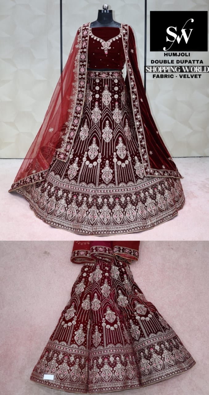 Maroon Lehenga Velvet Fabric