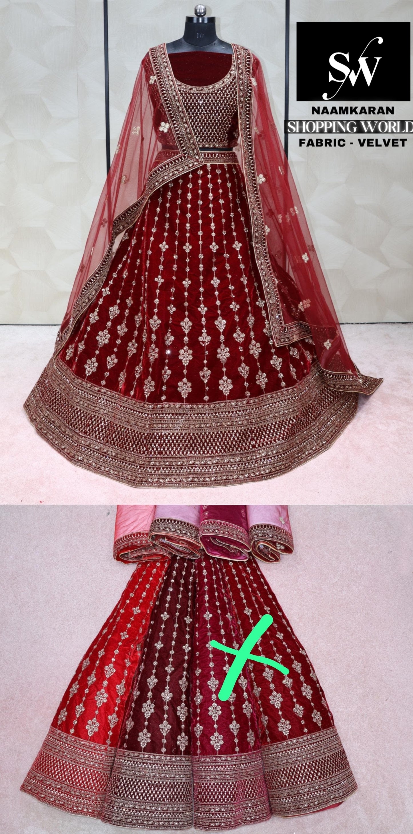 Maroon Lehenga Velvet Fabric
