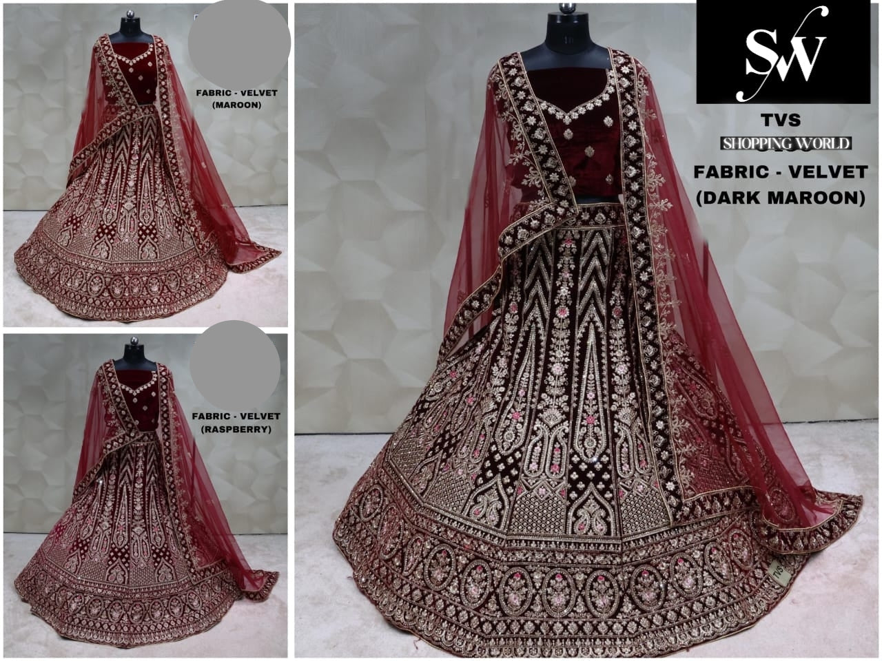 Red embroidered traditional outfit with intricate patterns on a neutral background