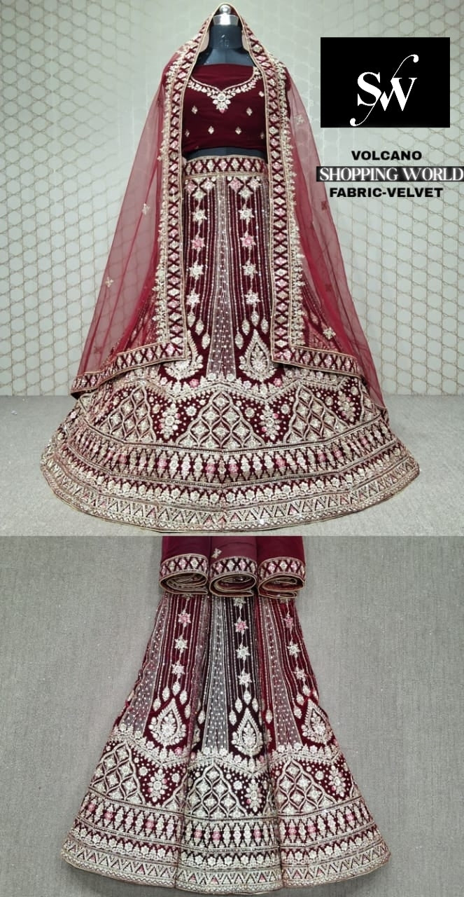 Maroon Lehenga Velvet Fabric