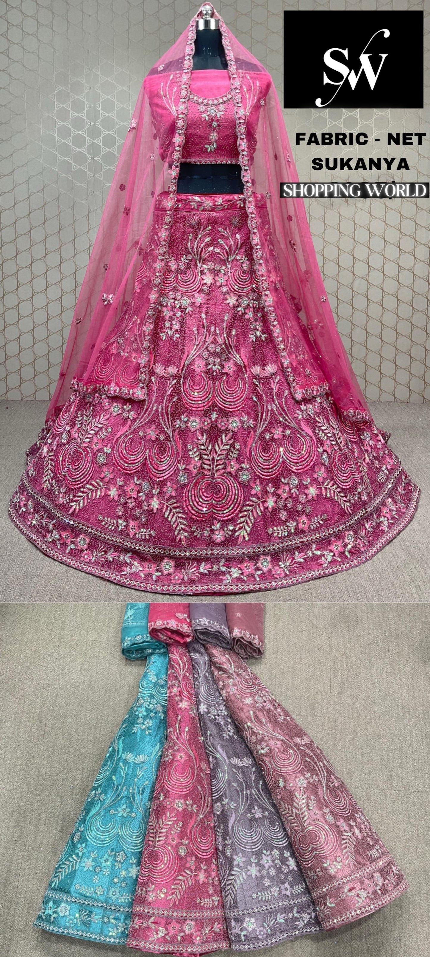 Pink Lehenga Net fabric