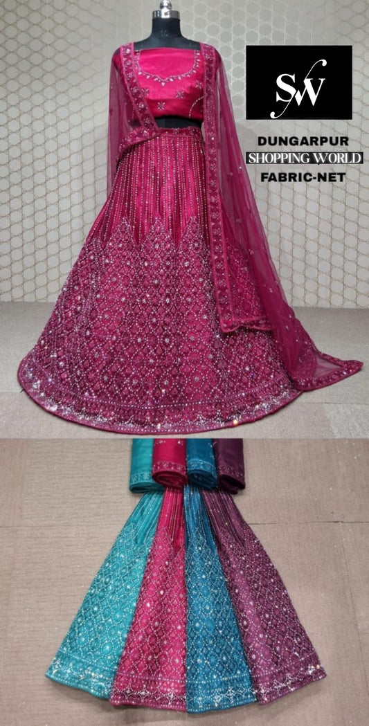 Deep pink Lehenga Net fabric