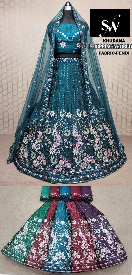Teal green Lehenga Fendi fabric