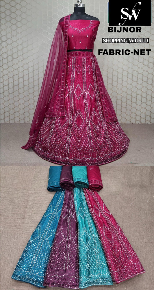 Dark Pink Lehenga Net fabric