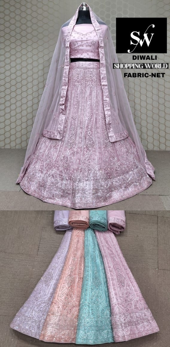 Pink Lehenga Net fabric