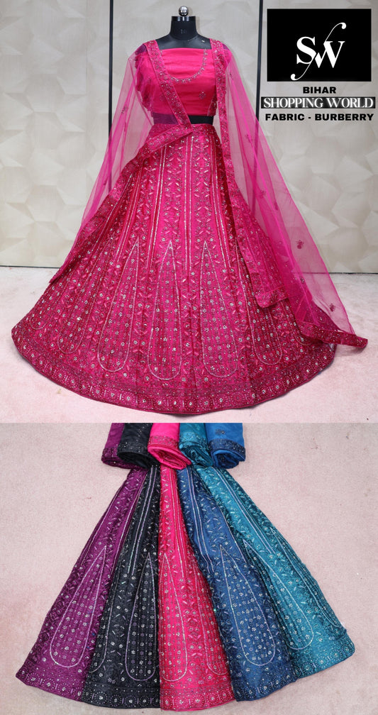 Dark pink Lehenga Burberry fabric
