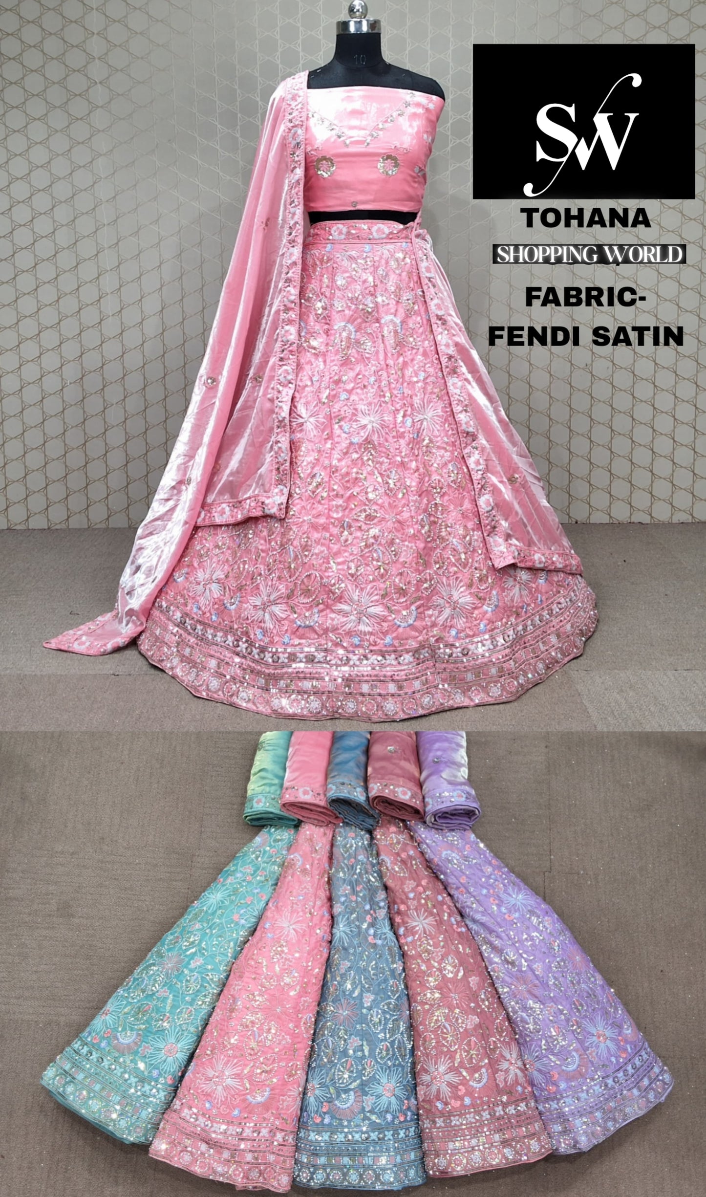pink Lehenga Fendi satin fabric