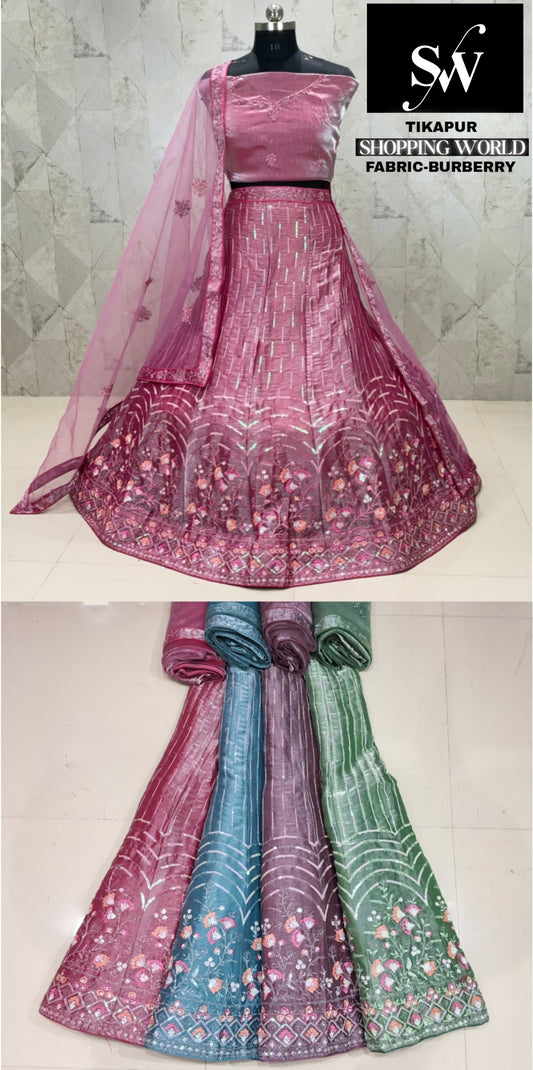Pink Lehenga Burberry fabric