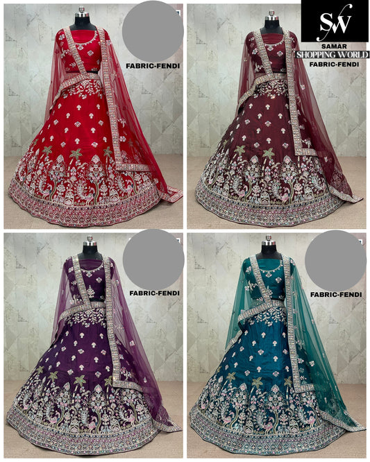 Multi Lehenga Fendi fabric