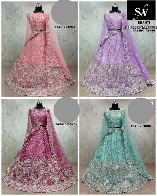 Multi Lehenga Fendi fabric