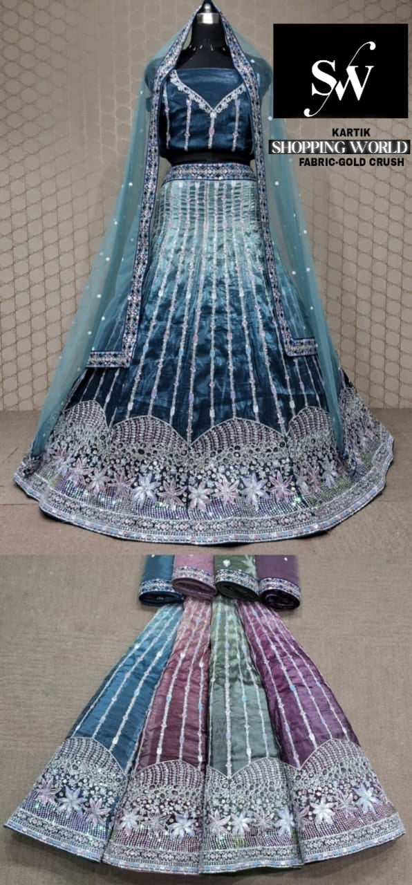 Sky blue Lehenga gold crush fabric