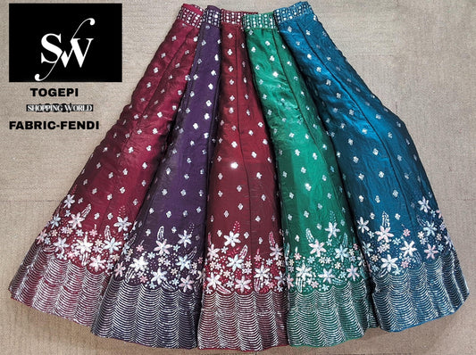 Multi Lehenga Fendi fabric